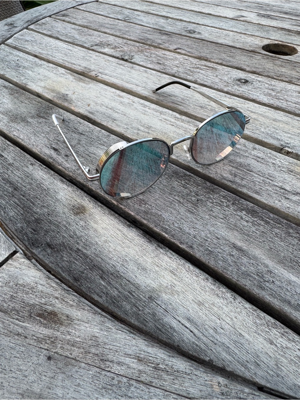 Prive Revaux Silver Frame Sunglasses with Blue Mirrored Lenses